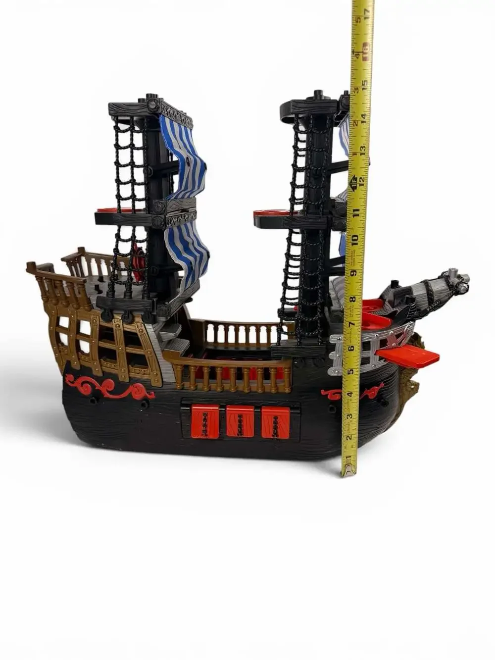 2006 Fisher-Price Imaginext Pirate Ship Toy (Black with Blue and White Sails)